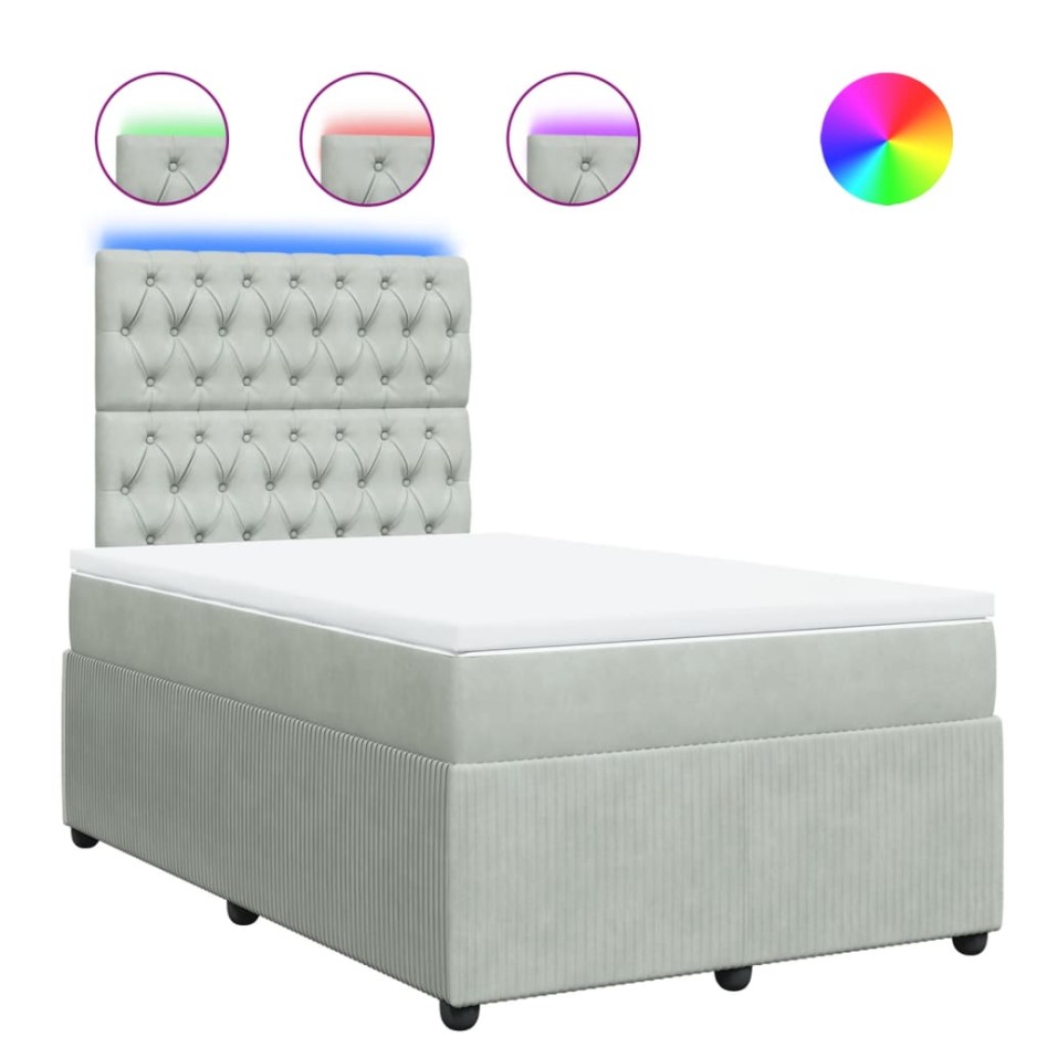 Cama box spring con colchón terciopelo gris claro 120x200