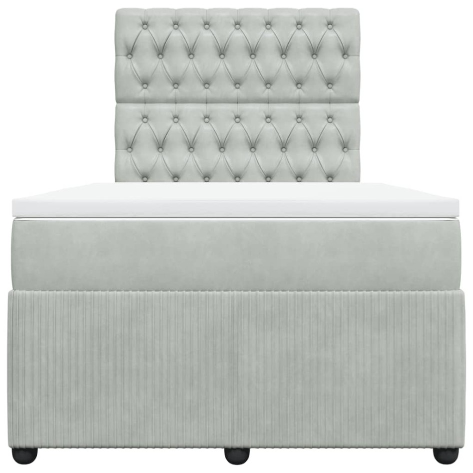 Cama box spring con colchón terciopelo gris claro 120x200