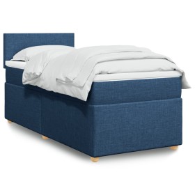 Cama box spring con colchón tela azul 90x190