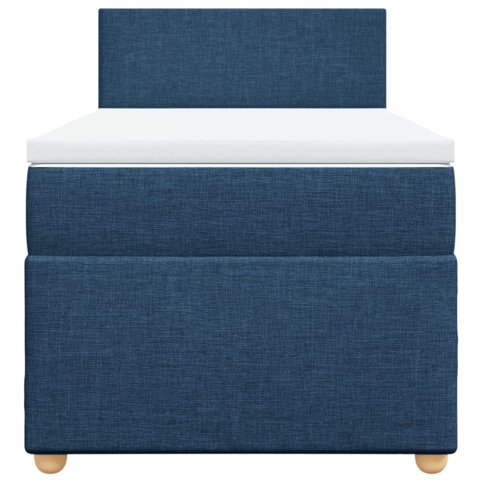 Cama box spring con colchón tela azul 90x190