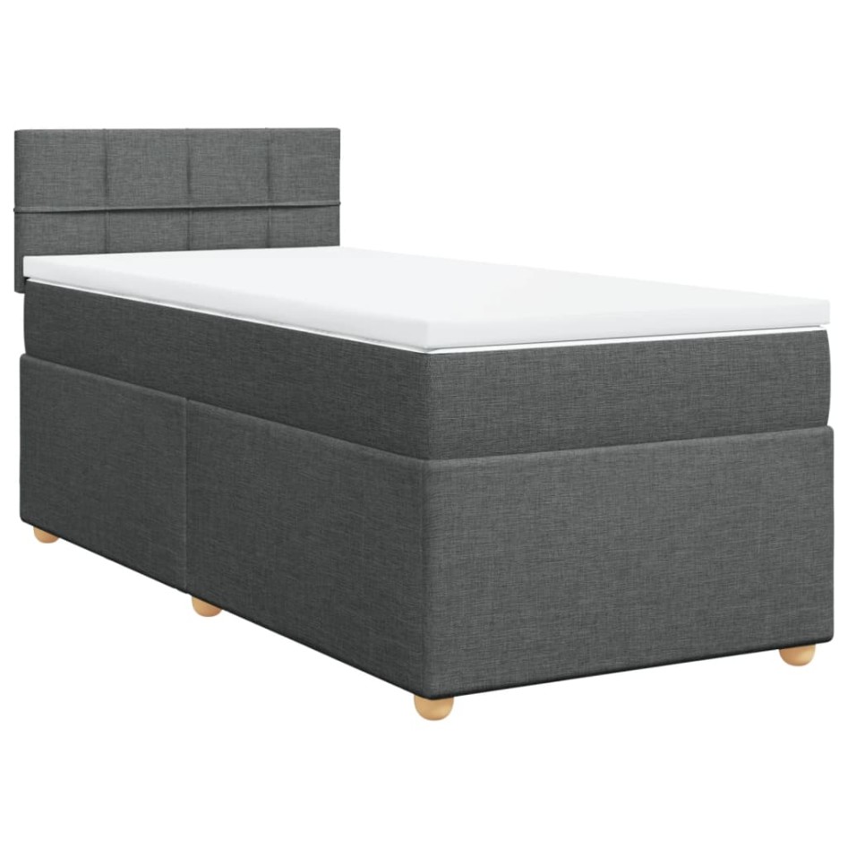 Cama box spring con colchón tela gris oscuro 90x190