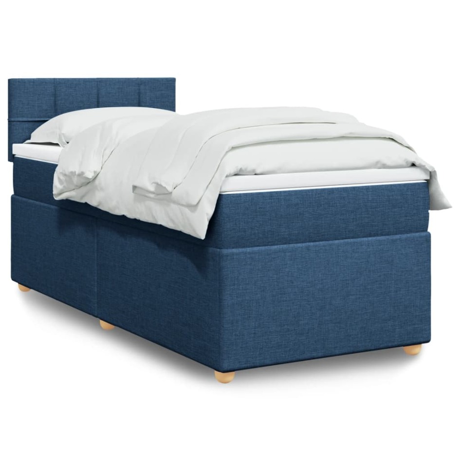 Cama box spring con colchón tela azul 90x190