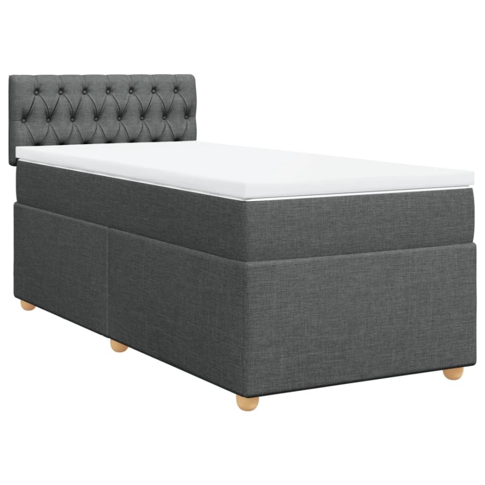 Cama box spring con colchón tela gris oscuro 90x190