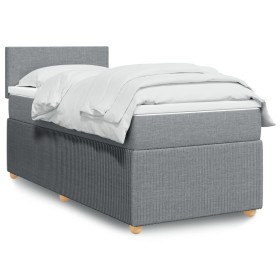 Cama box spring con colchón tela gris claro 90x190