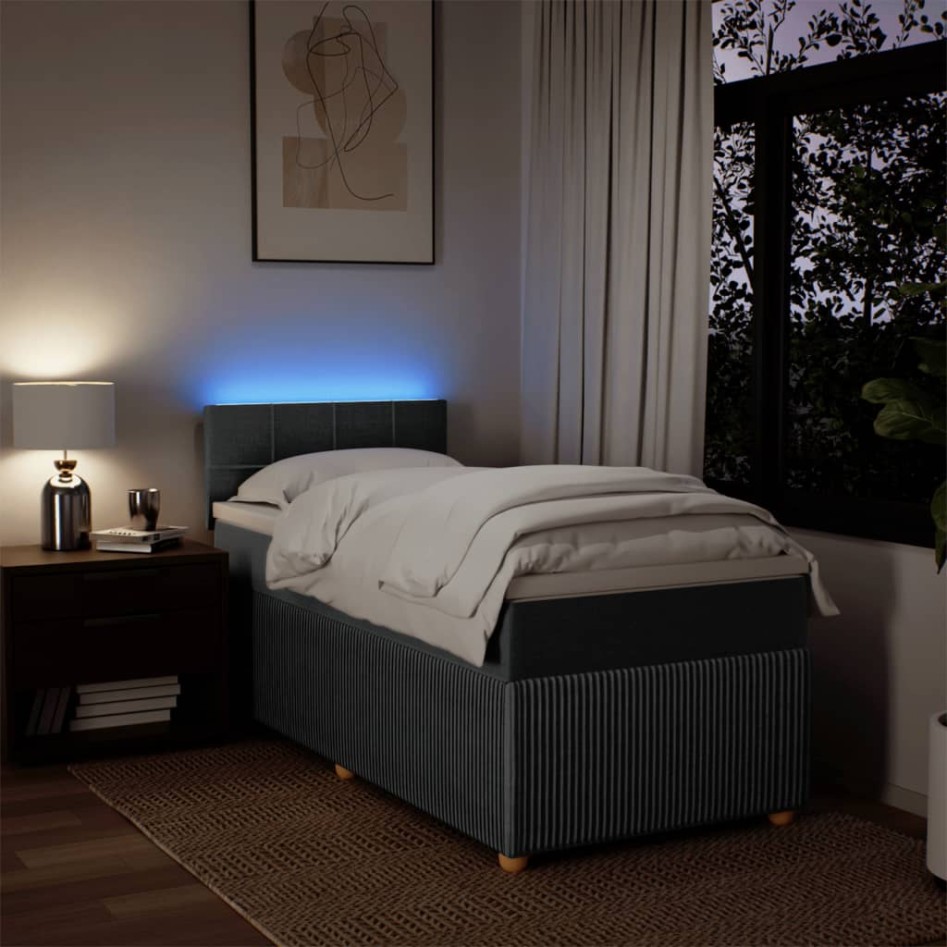 Cama box spring con colchón tela gris oscuro 90x190