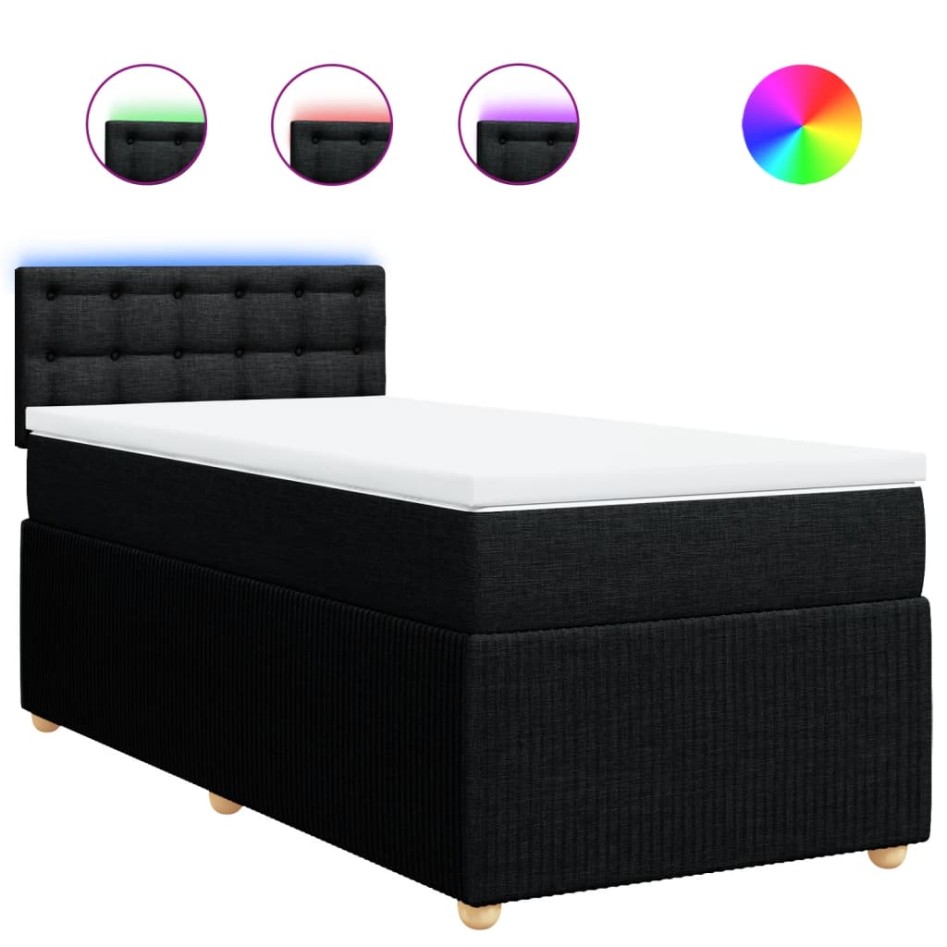 Cama box spring con colchón tela negro 90x190