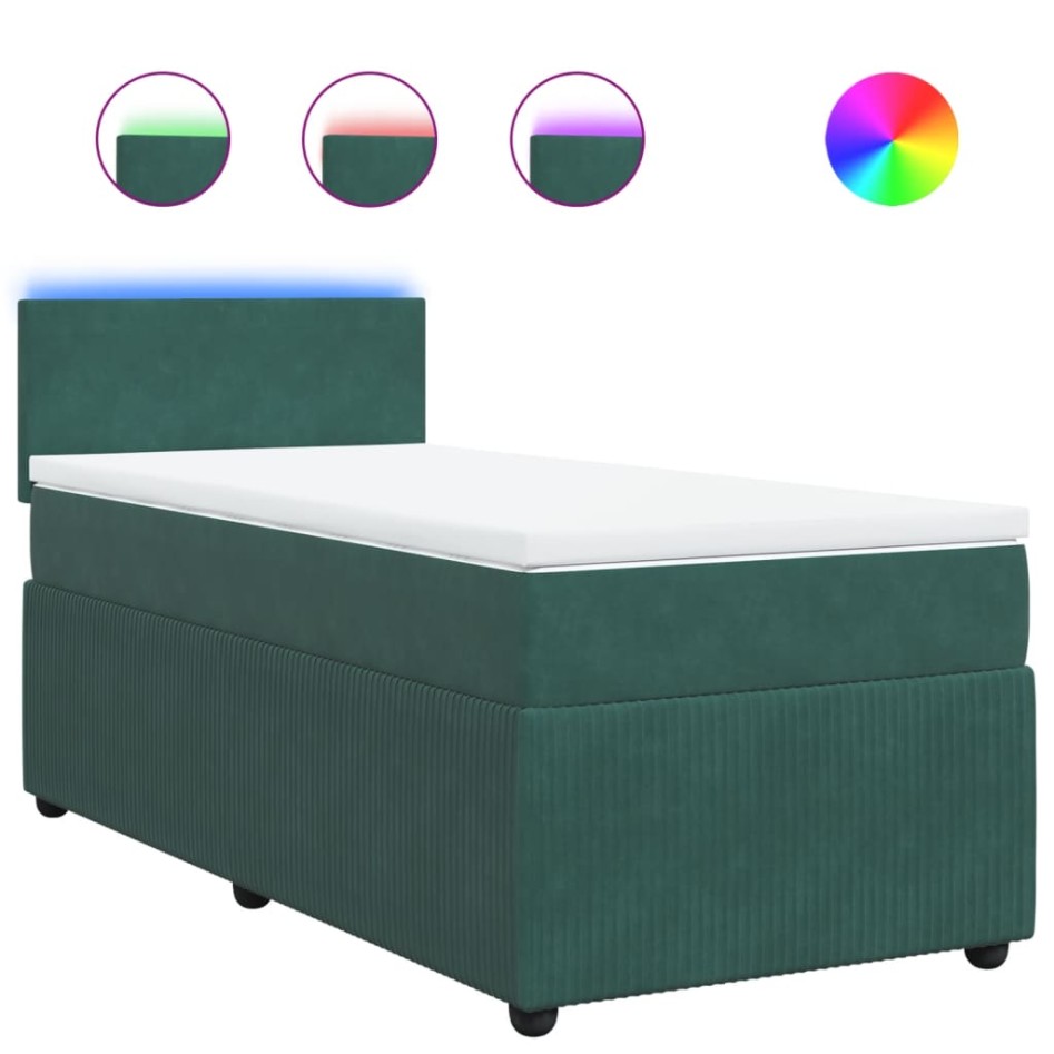 Cama box spring con colchón terciopelo verde oscuro 80x200