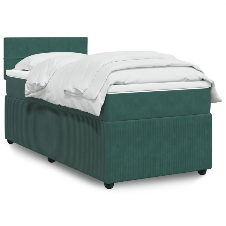 Cama box spring con colchón terciopelo verde oscuro 80x200