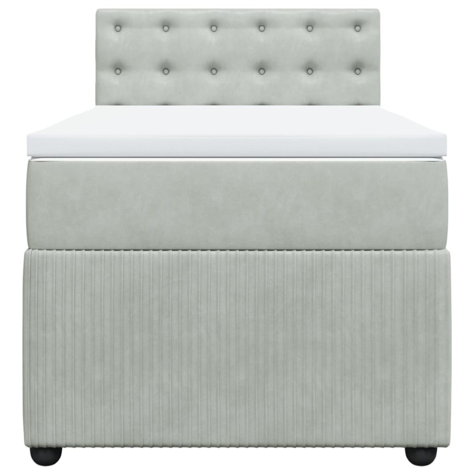 Cama box spring con colchón terciopelo gris claro 90x190