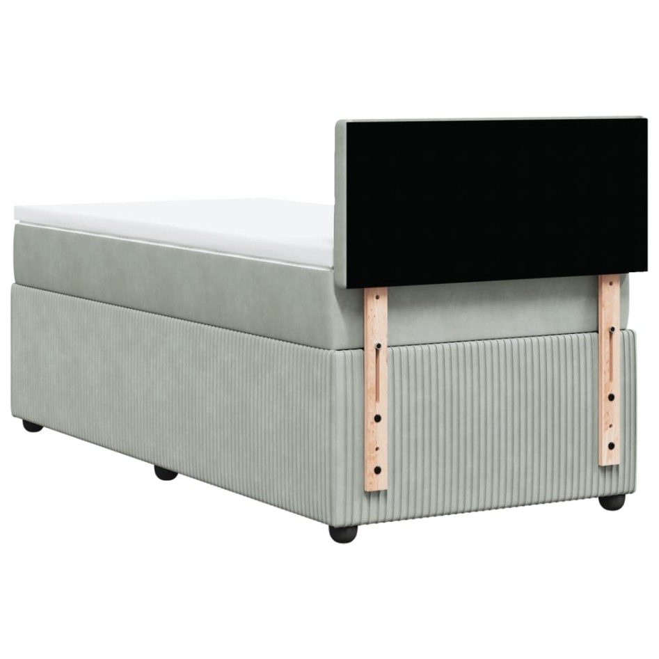 Cama box spring con colchón terciopelo gris claro 90x190