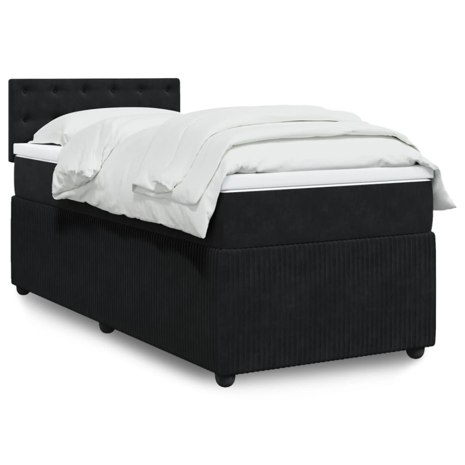 Cama box spring con colchón cuero sintético negro 90x190