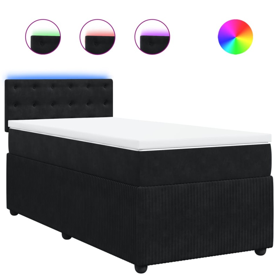 Cama box spring con colchón cuero sintético negro 90x190