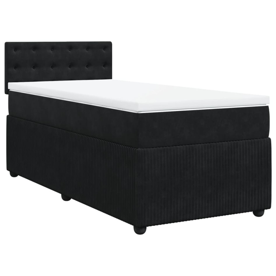 Cama box spring con colchón cuero sintético negro 90x190