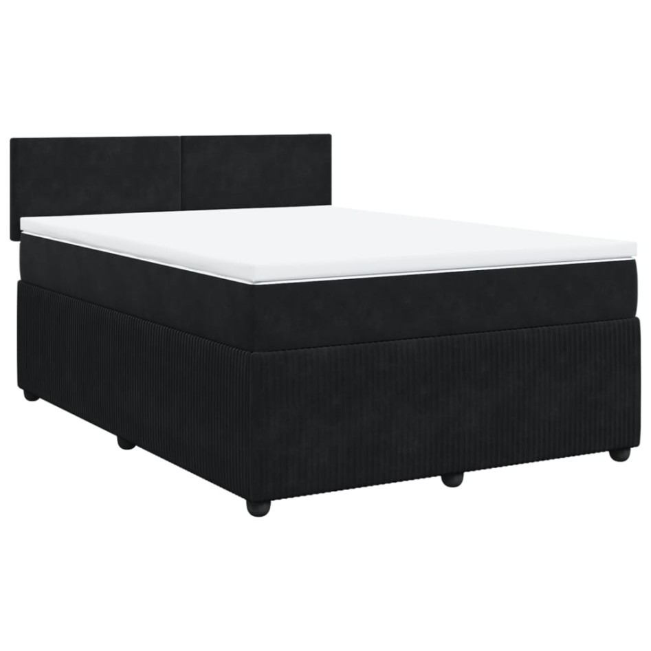 Cama box spring con colchón terciopelo negro 160x200
