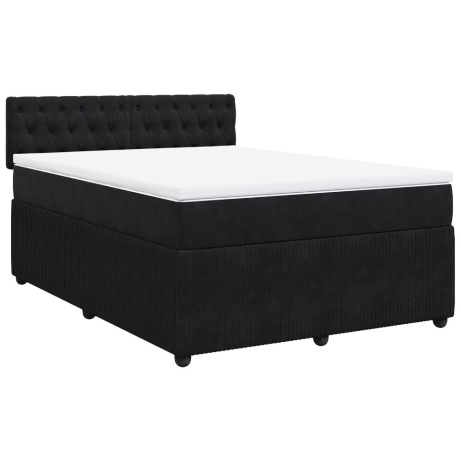 Cama box spring con colchón terciopelo negro 160x200
