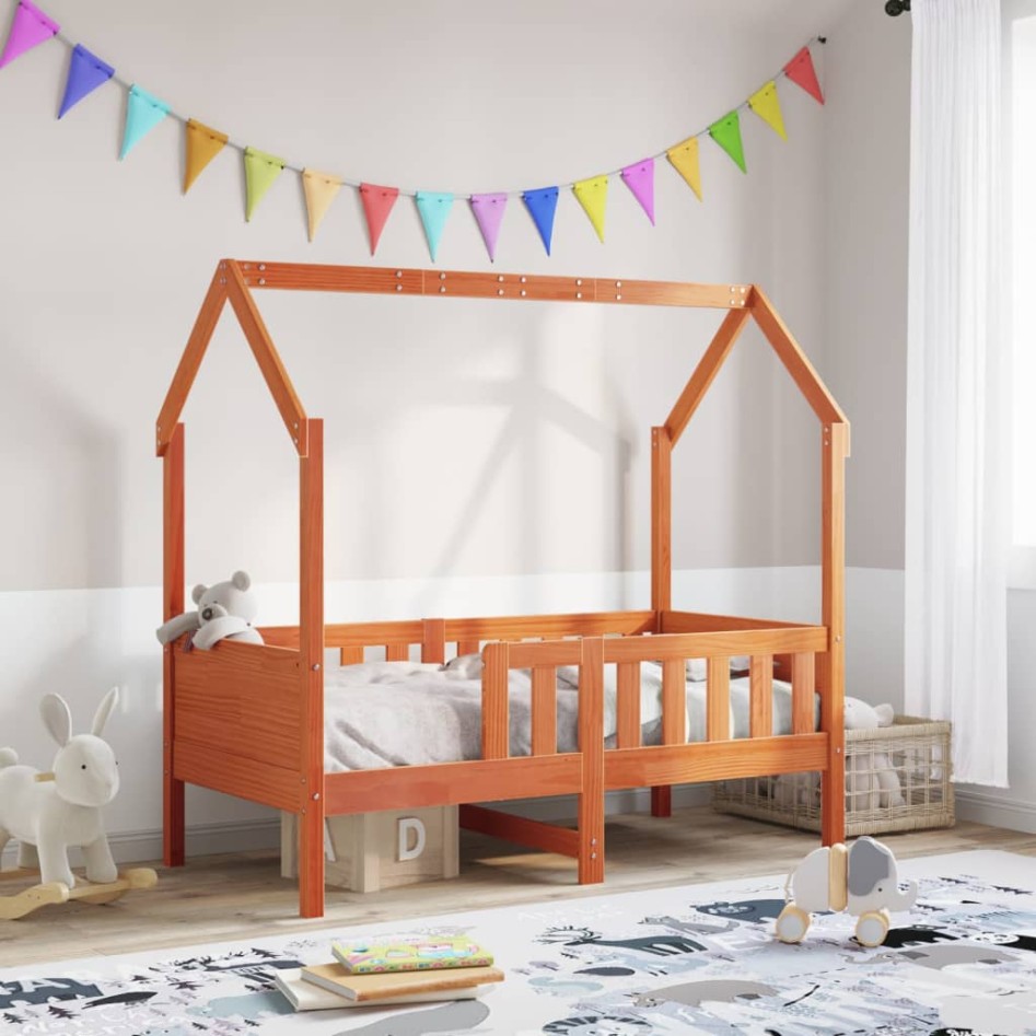 Cama con forma de casa de niños madera maciza marrón 80x160