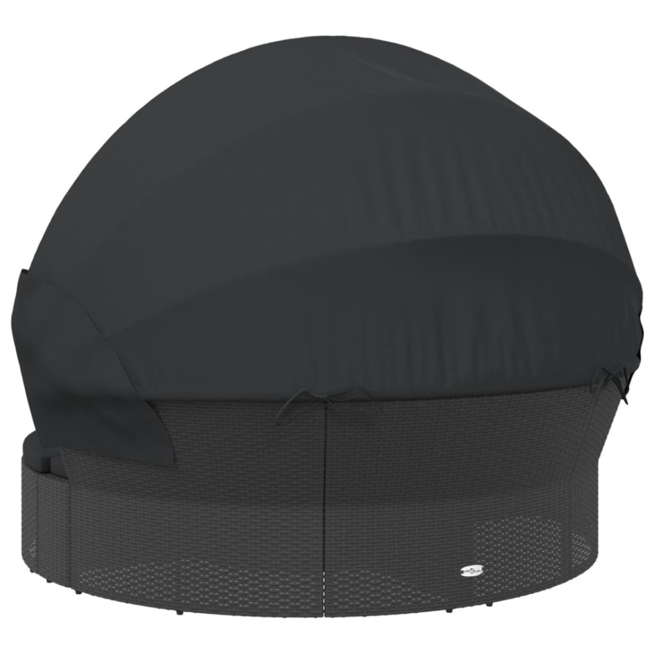 Tumbona cama de jardín con capota y cojines ratán PE