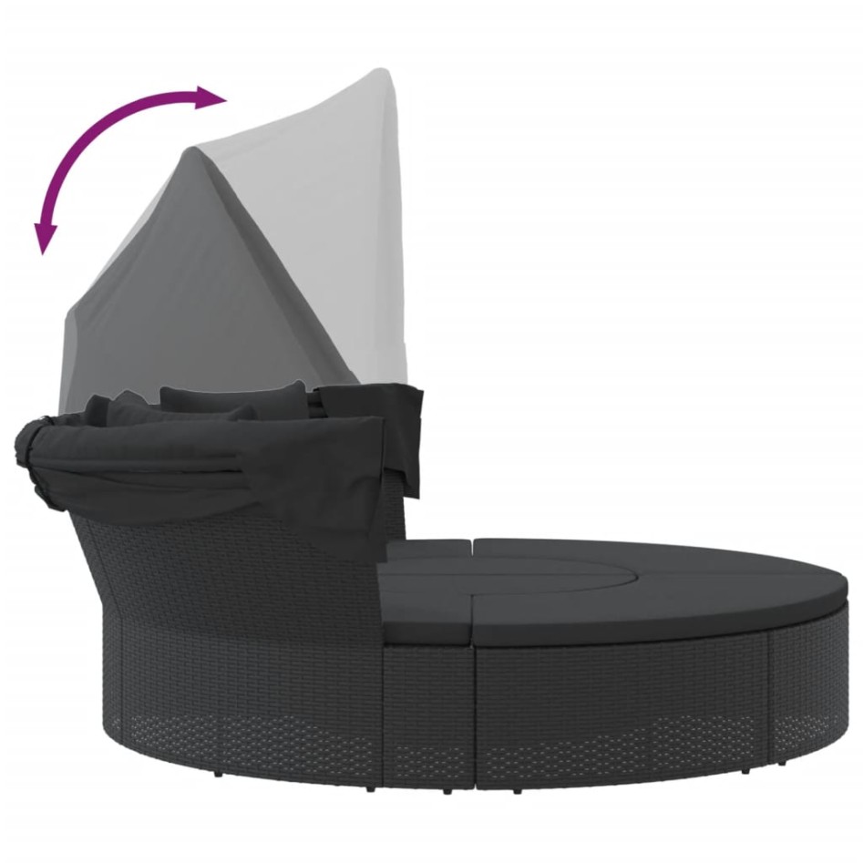 Tumbona cama de jardín con capota y cojines ratán PE