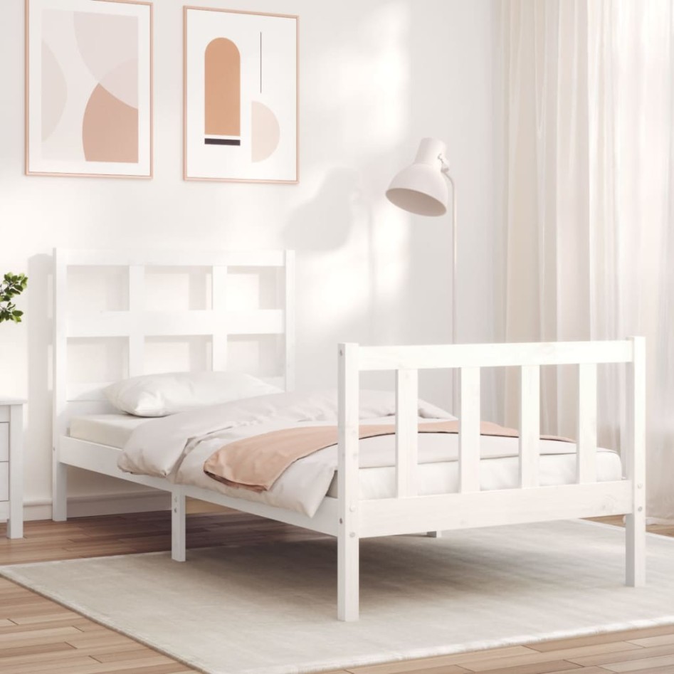 Estructura de cama individual con cabecero madera maciza