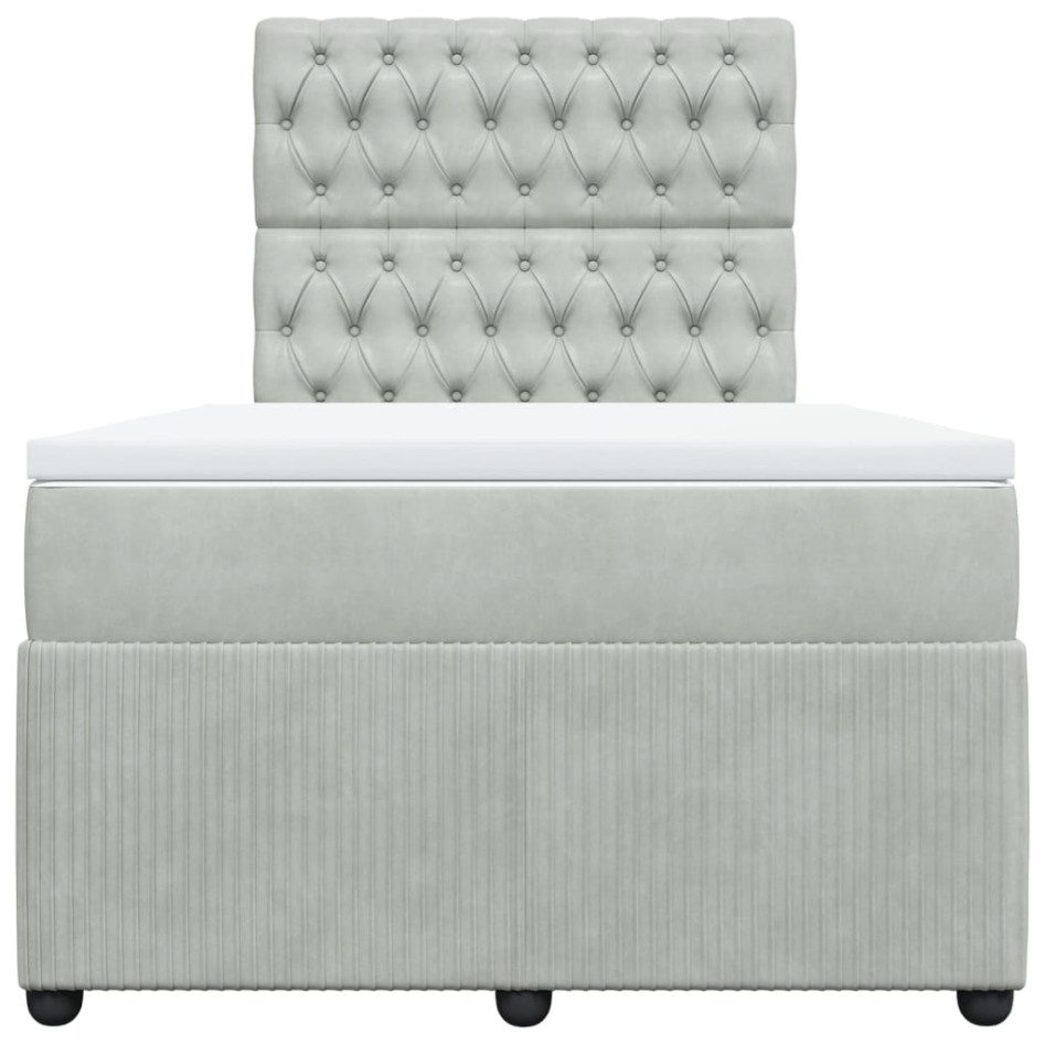 Cama box spring con colchón terciopelo gris claro 120x190
