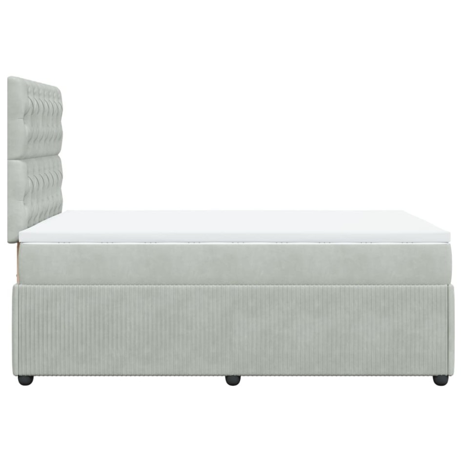 Cama box spring con colchón terciopelo gris claro 120x190