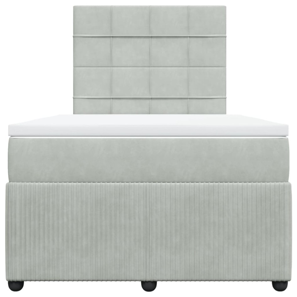 Cama box spring con colchón terciopelo gris claro 120x190