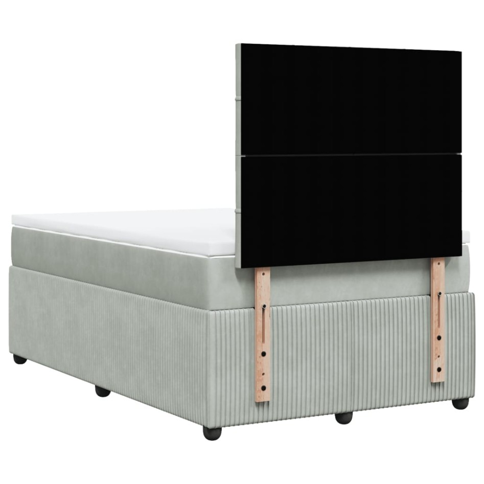 Cama box spring con colchón terciopelo gris claro 120x190