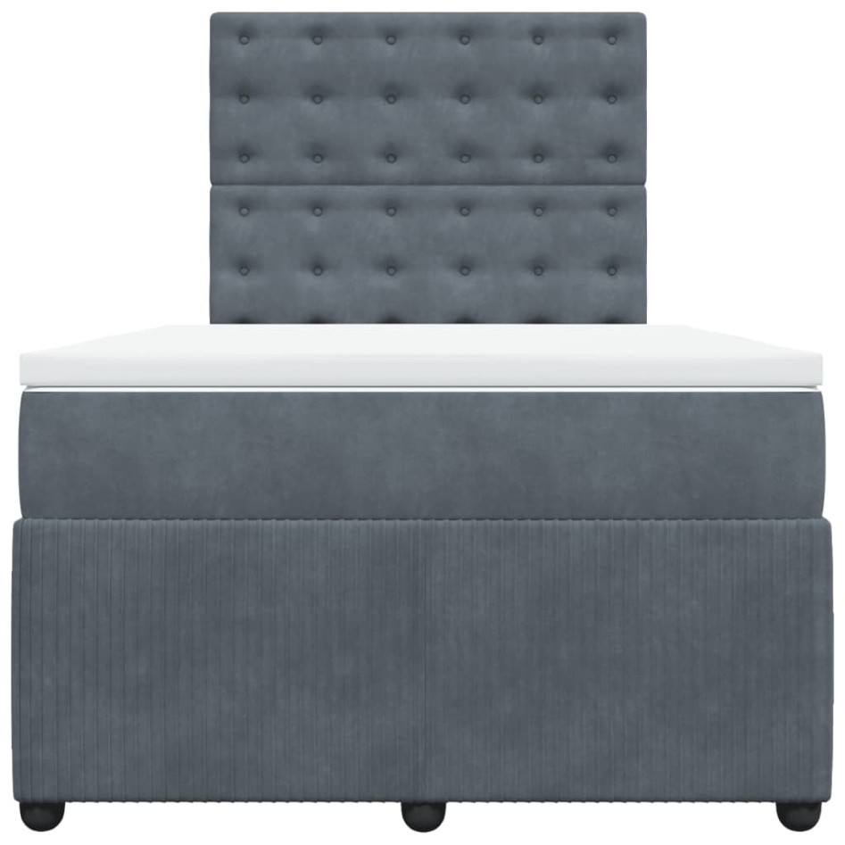 Cama box spring con colchón terciopelo gris oscuro 120x190