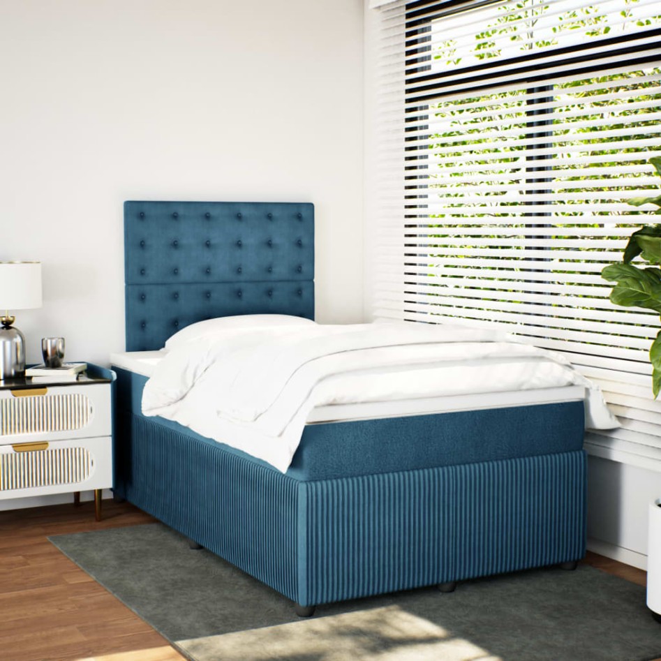 Cama box spring con colchón terciopelo azul 120x190