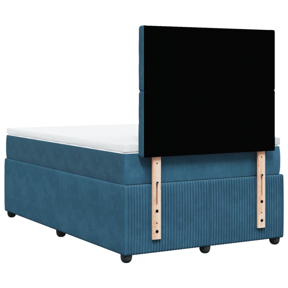 Cama box spring con colchón terciopelo azul 120x190