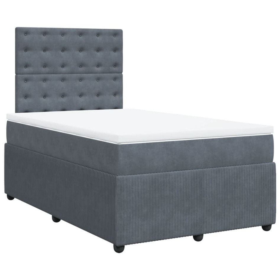 Cama box spring con colchón terciopelo gris oscuro 120x200