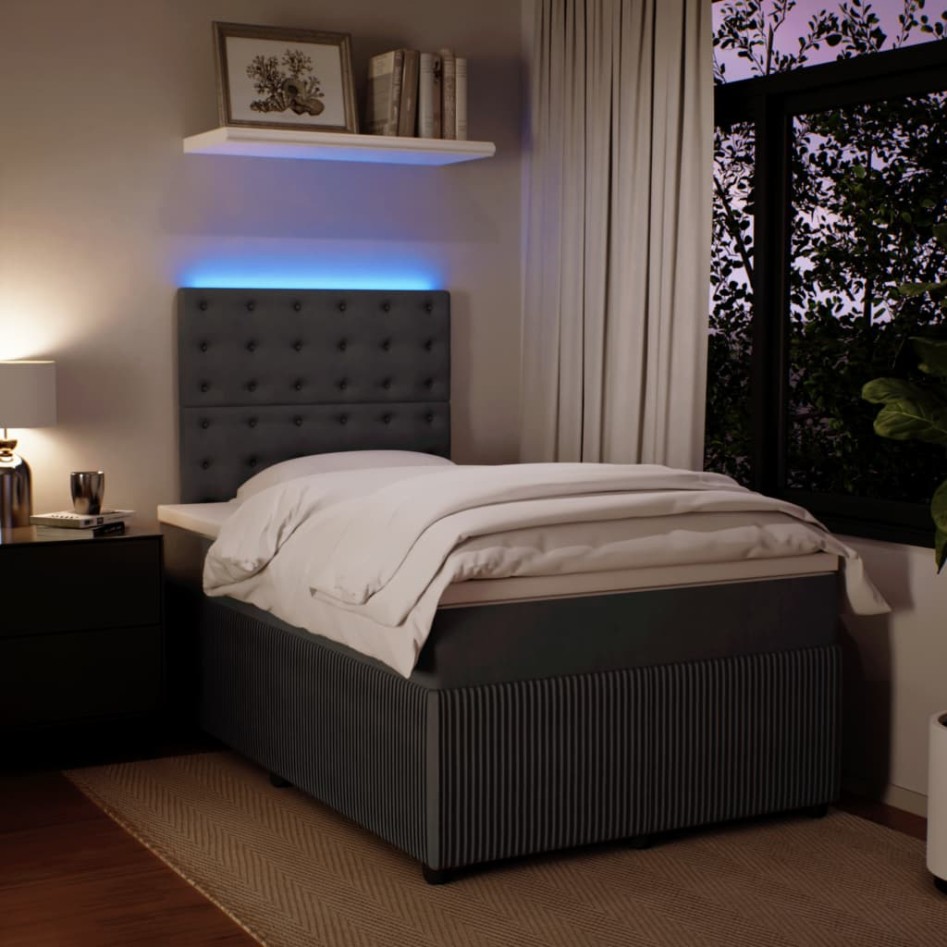 Cama box spring con colchón terciopelo gris oscuro 120x200