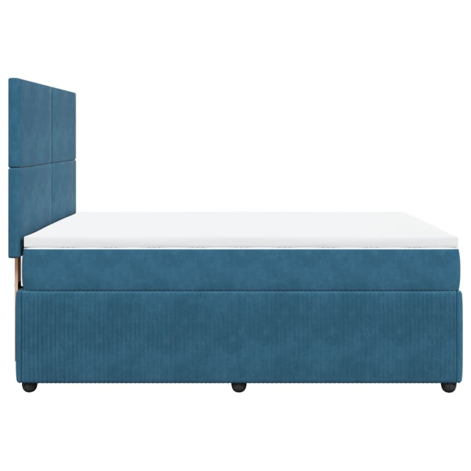 Cama box spring con colchón terciopelo azul 140x200
