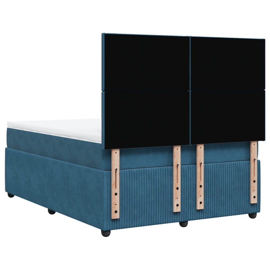 Cama box spring con colchón terciopelo azul 140x200