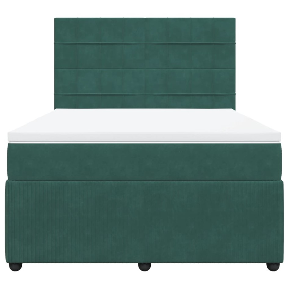Cama box spring con colchón terciopelo verde oscuro 140x200