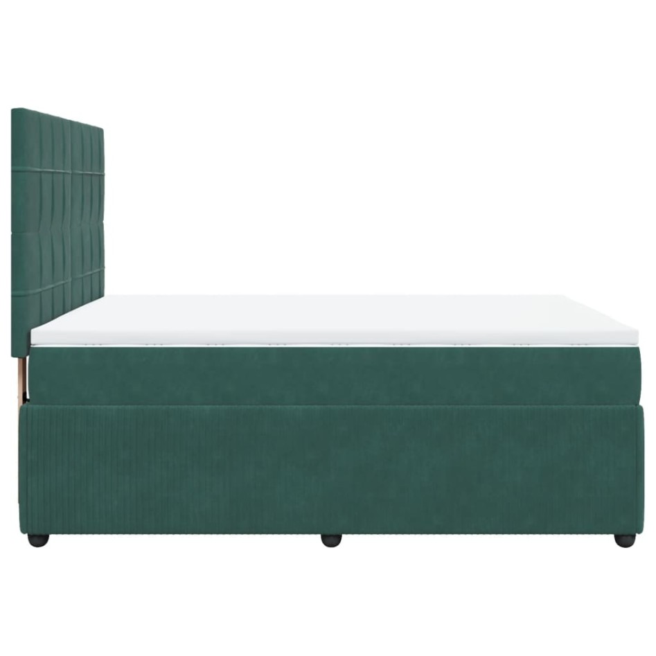 Cama box spring con colchón terciopelo verde oscuro 140x200
