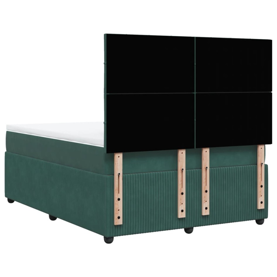 Cama box spring con colchón terciopelo verde oscuro 140x200
