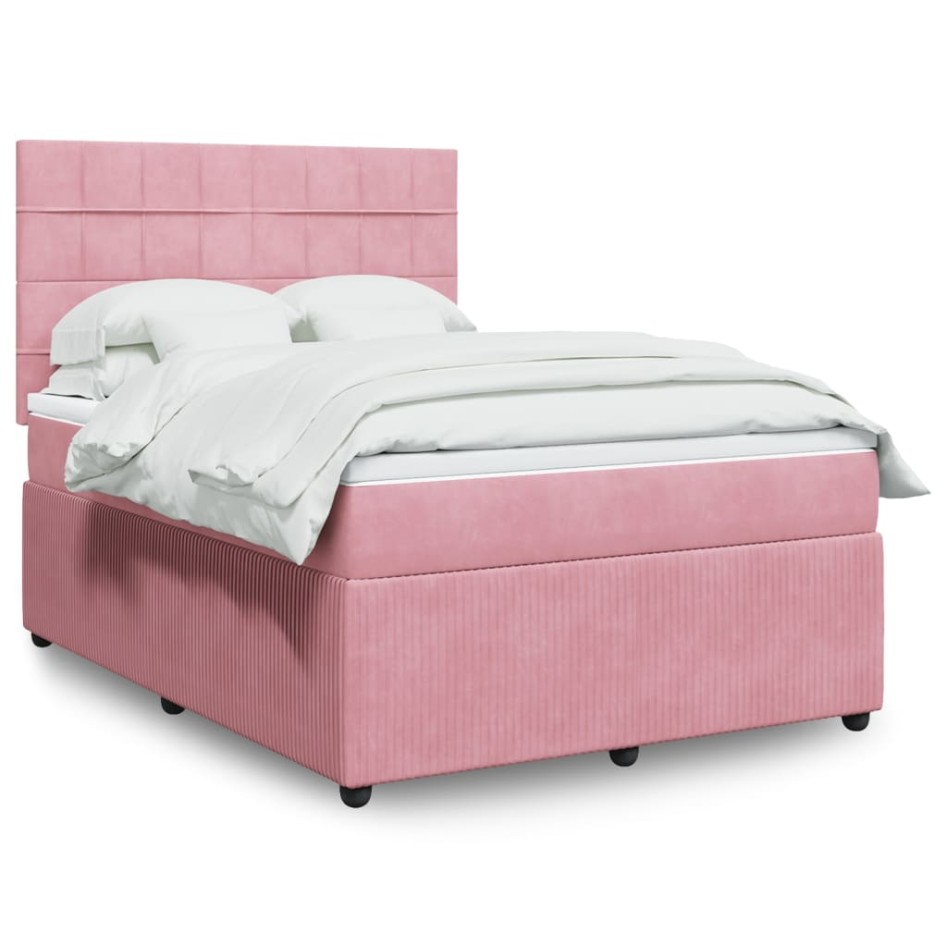 Cama box spring con colchón terciopelo rosa 140x200