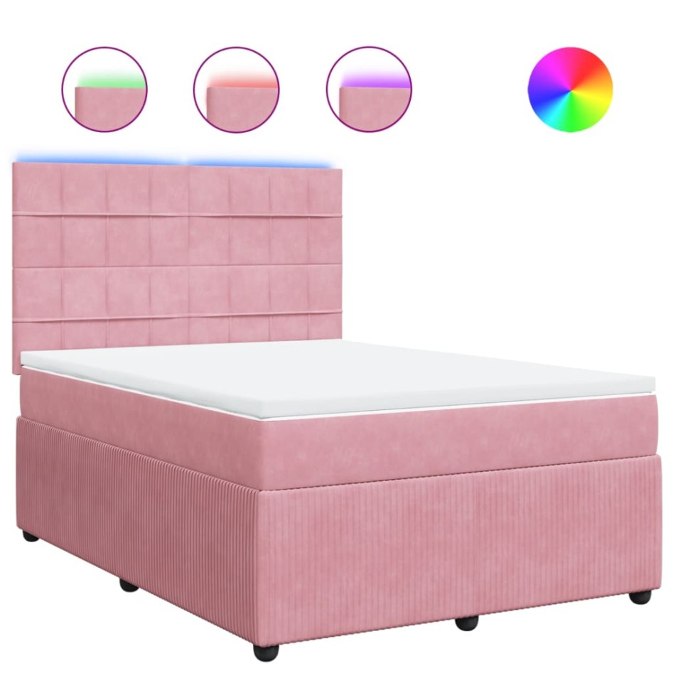 Cama box spring con colchón terciopelo rosa 140x200