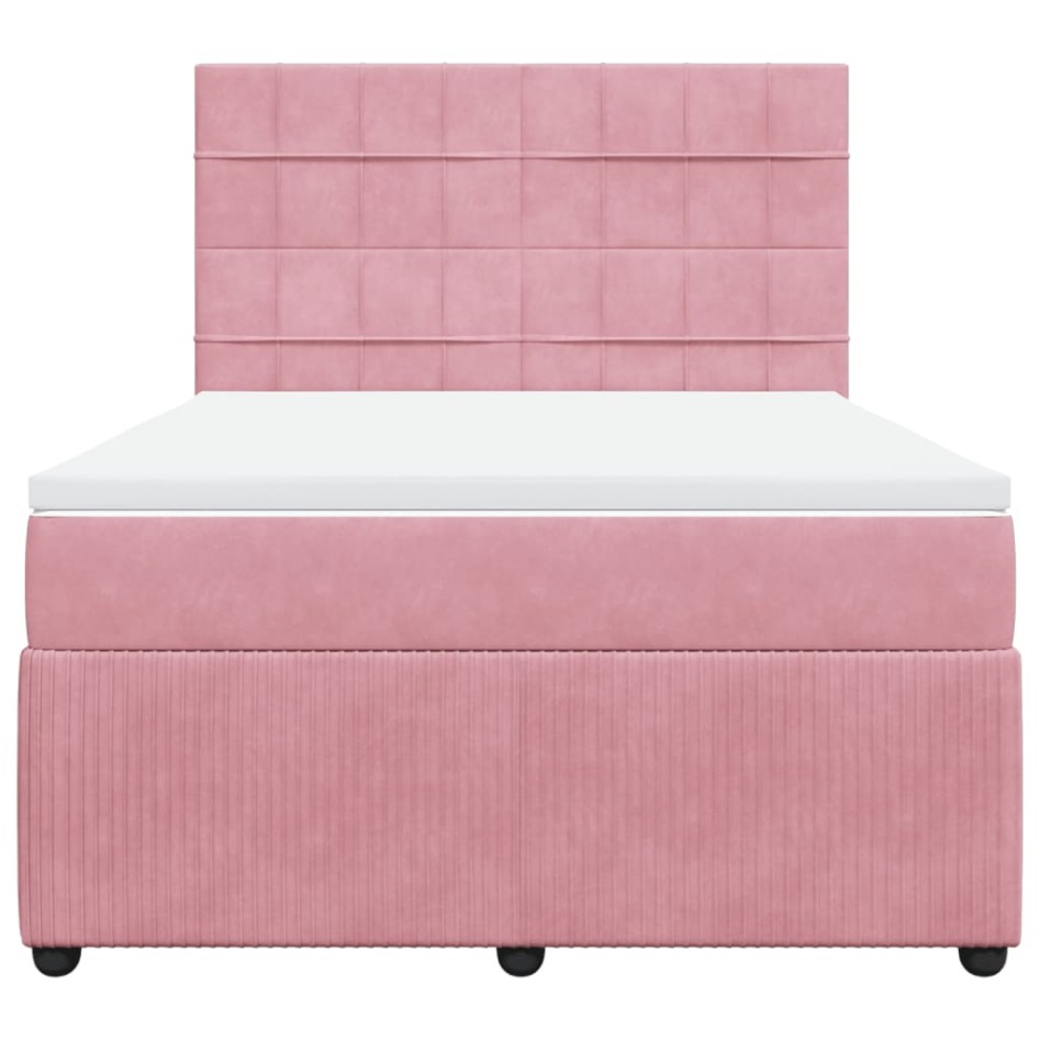 Cama box spring con colchón terciopelo rosa 140x200