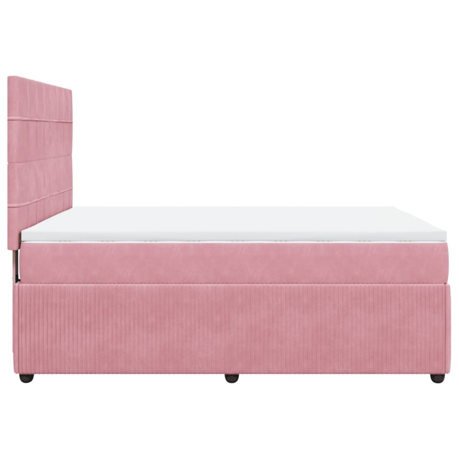 Cama box spring con colchón terciopelo rosa 140x200