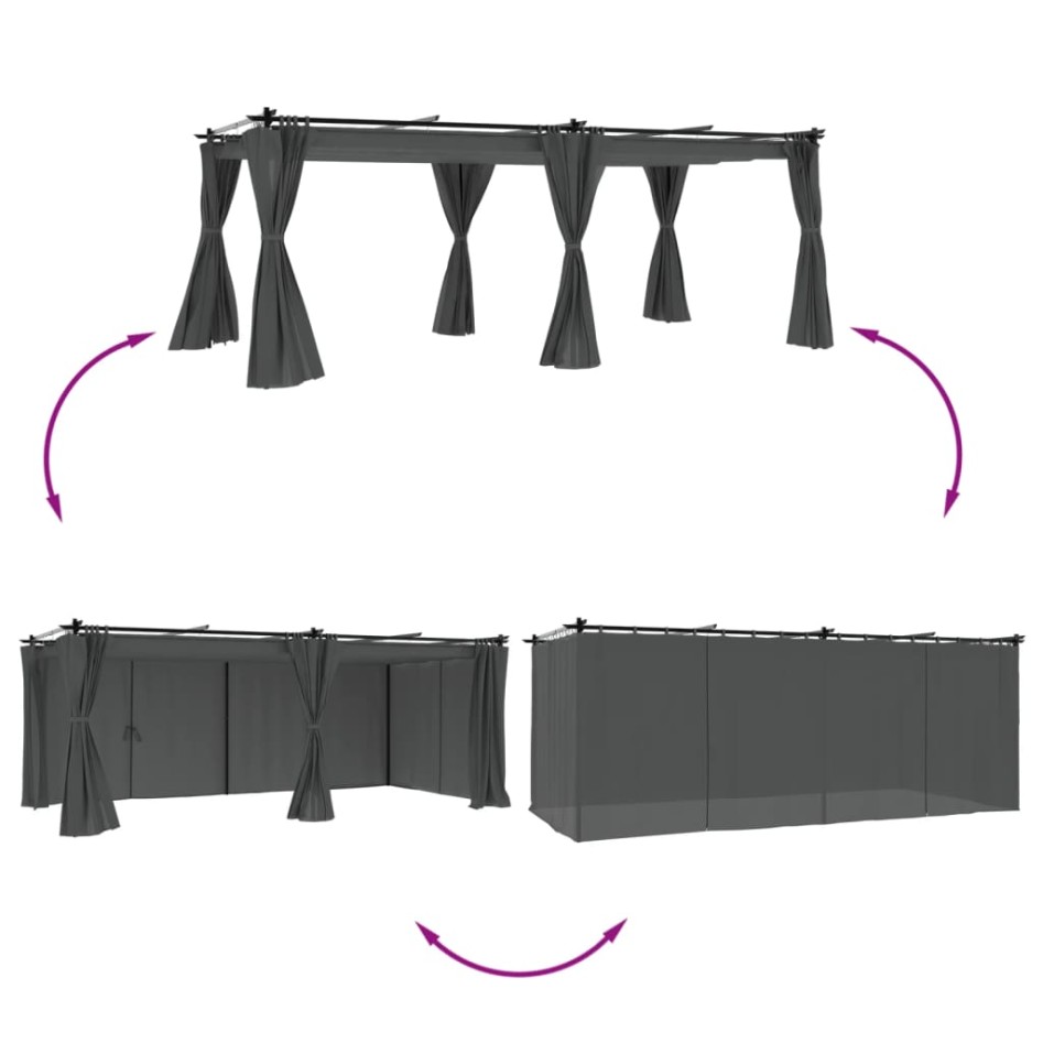 Cenador con cortinas acero gris antracita 6x3