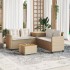 Sofá de jardín en forma de L con mesa y cojines ratán PE