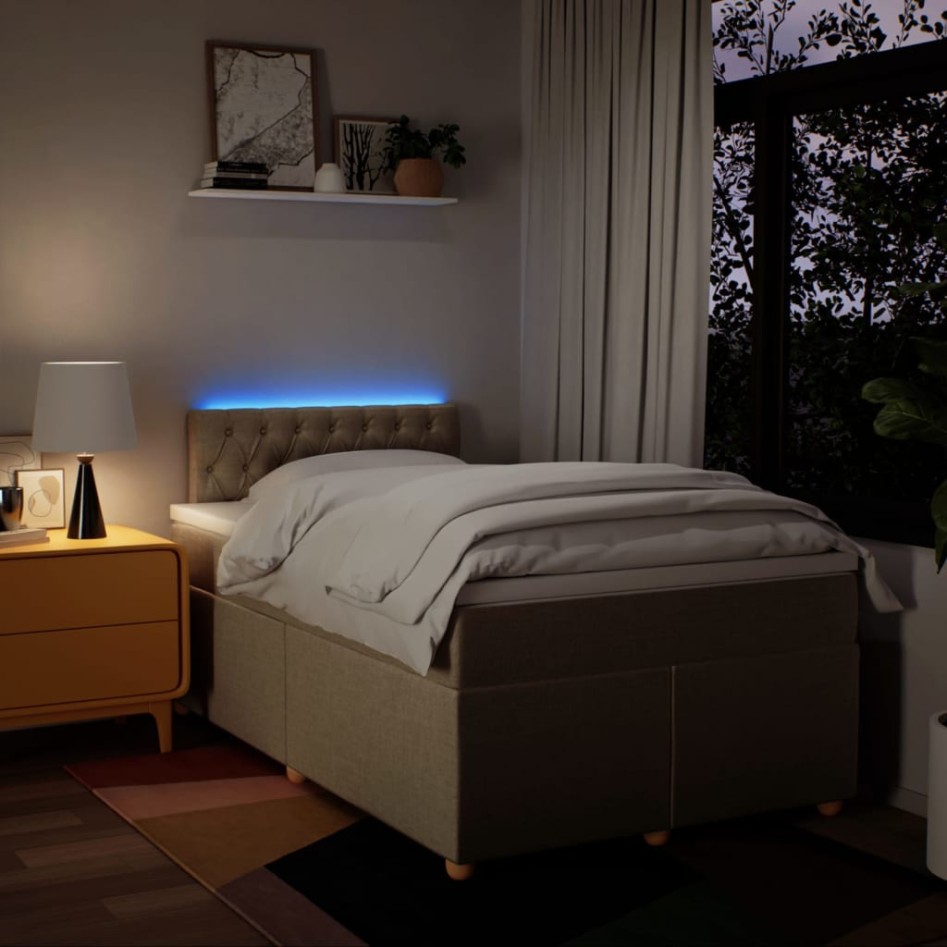 Cama box spring con colchón tela color crema 120x200