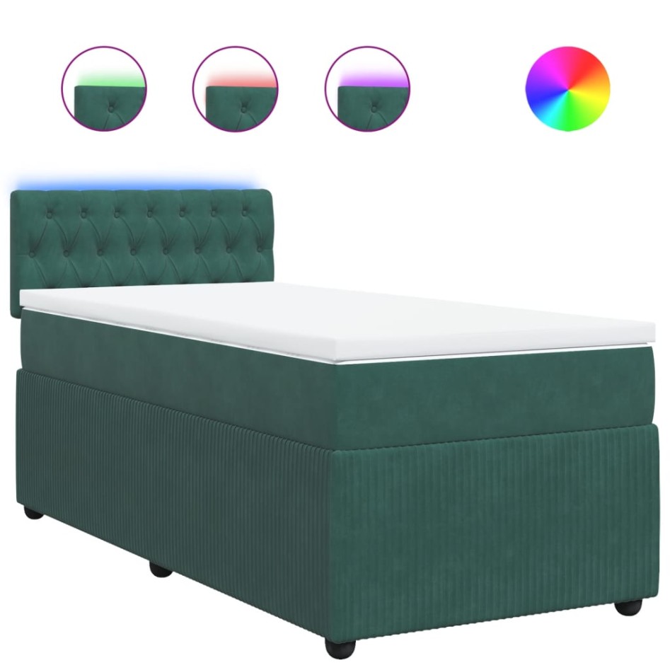 Cama box spring con colchón terciopelo verde oscuro 90x190