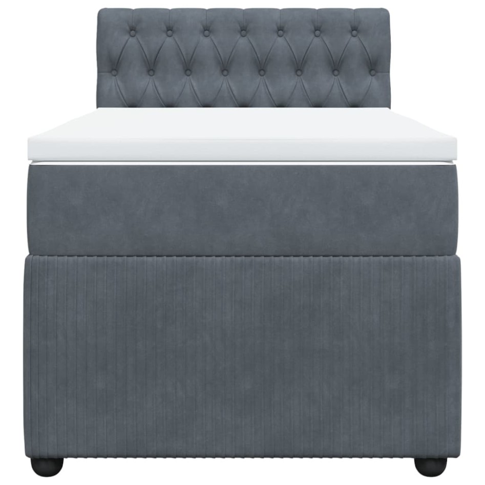 Cama box spring con colchón terciopelo gris oscuro 90x190