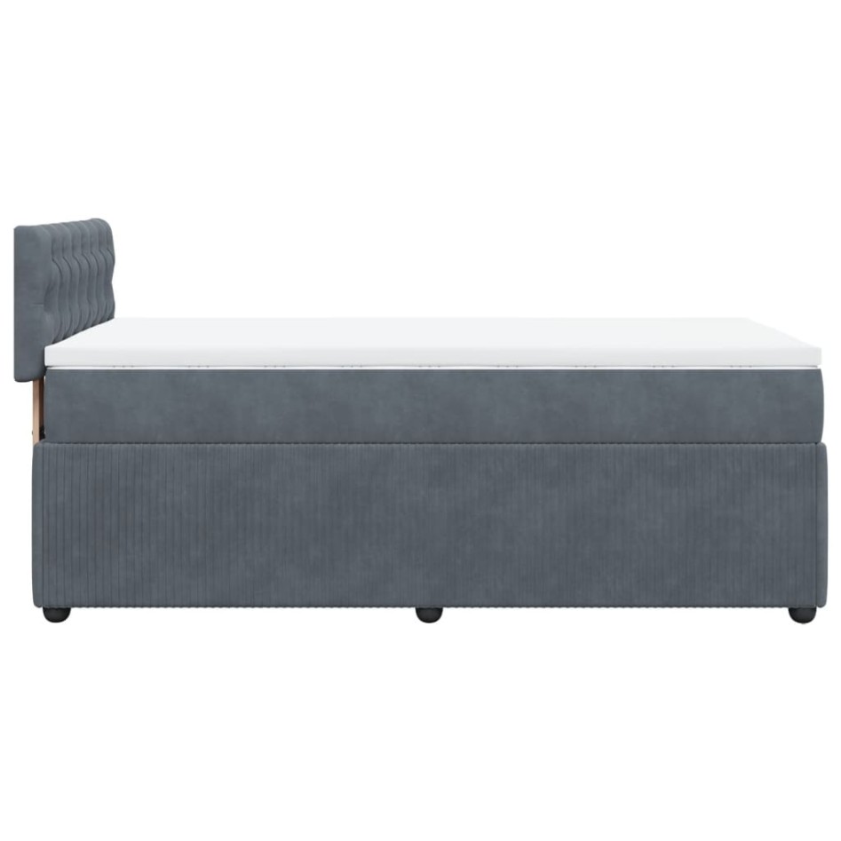 Cama box spring con colchón terciopelo gris oscuro 90x190