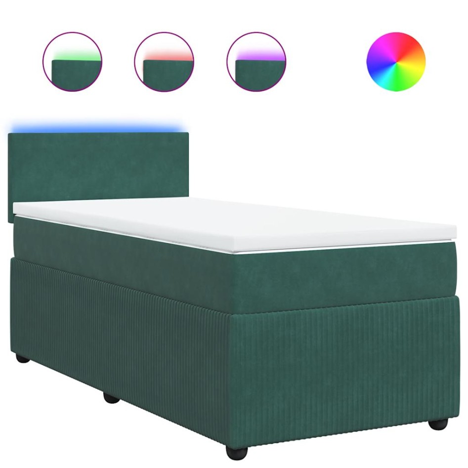 Cama box spring con colchón terciopelo verde oscuro 90x200