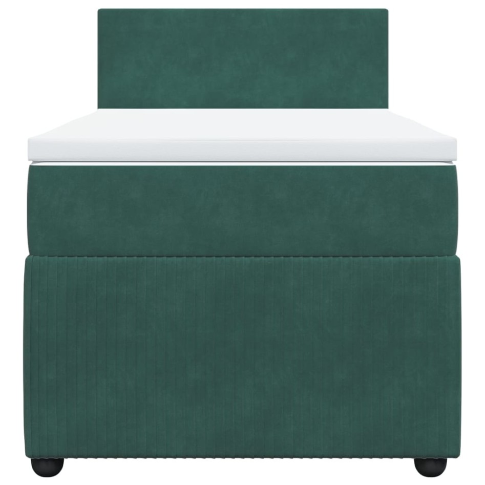 Cama box spring con colchón terciopelo verde oscuro 90x200
