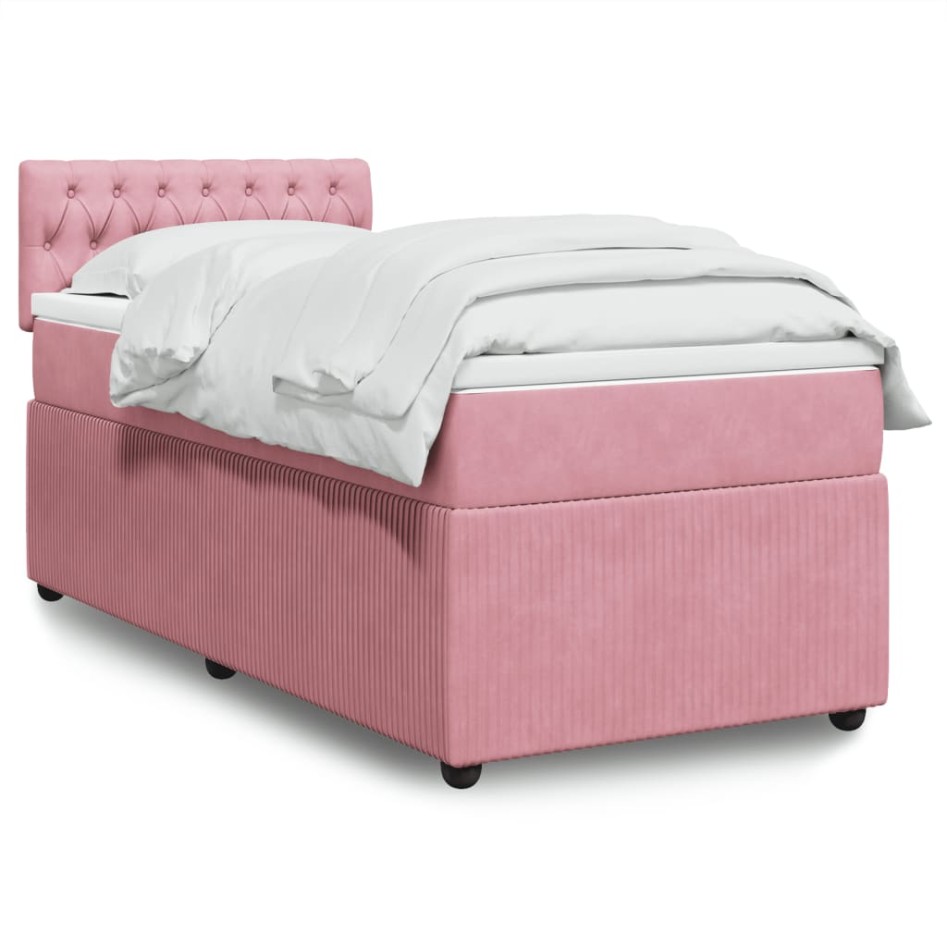 Cama box spring con colchón terciopelo rosa 90x200